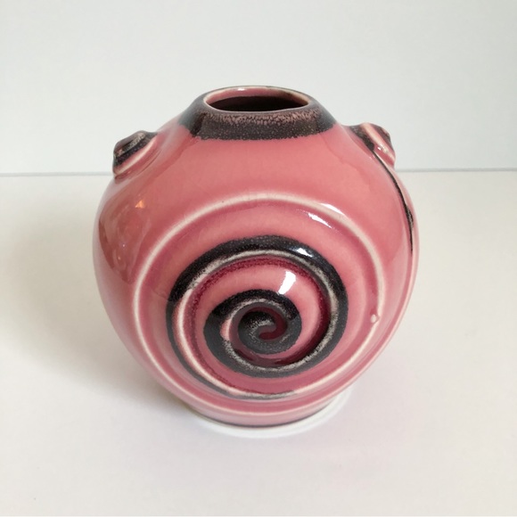 Vintage rose pink Art Deco moderne sphere pottery vase - Picture 9 of 10